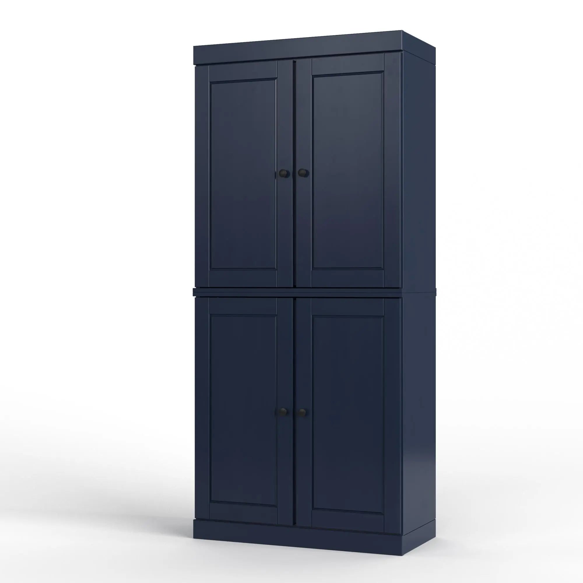 32" Navy Blue Solid Wood Free Standing Four Door Linen Cabinet Homeroots Organization