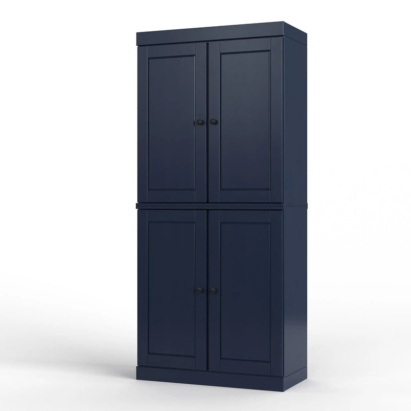 32" Navy Blue Solid Wood Free Standing Four Door Linen Cabinet Homeroots Organization