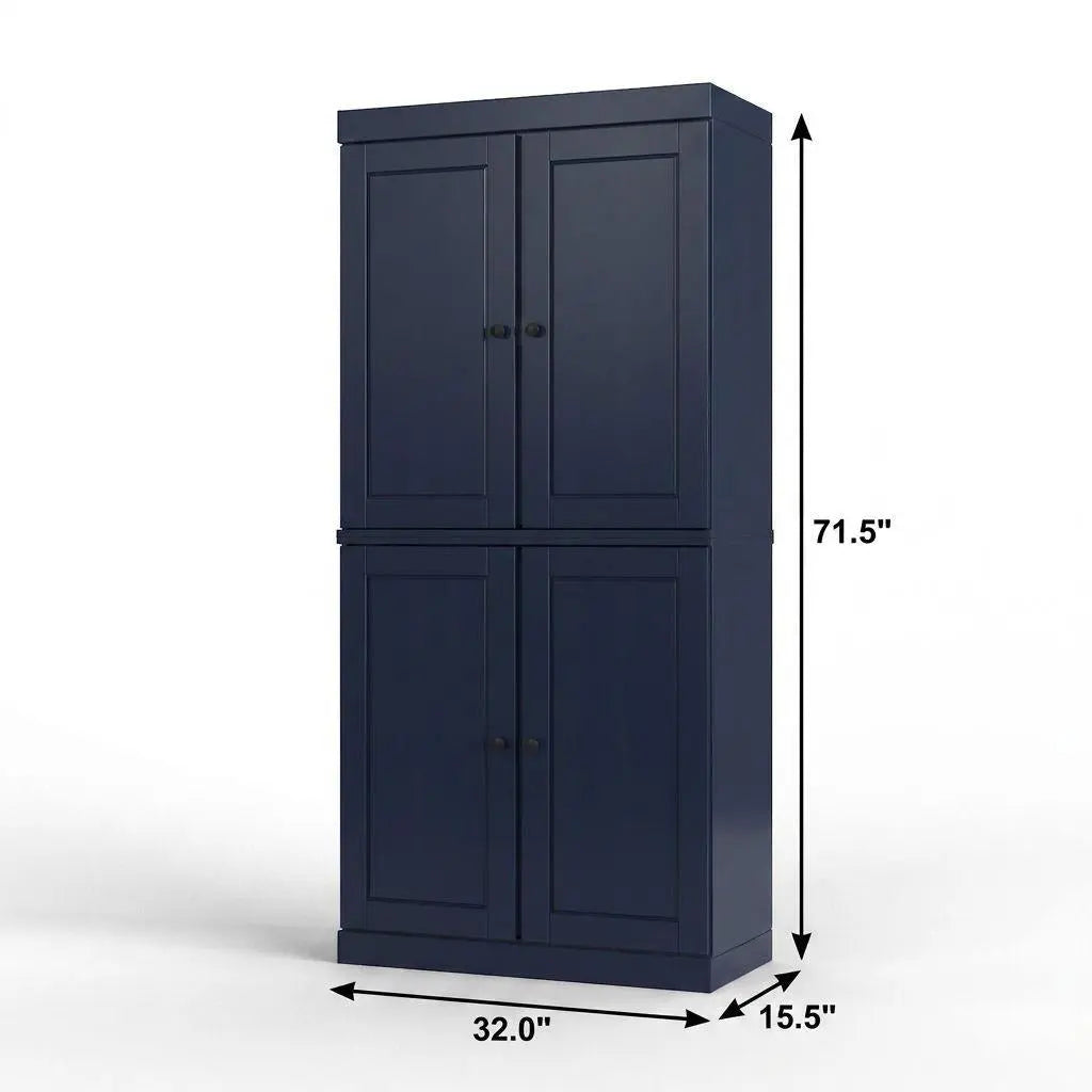 32" Navy Blue Solid Wood Free Standing Four Door Linen Cabinet Homeroots Organization