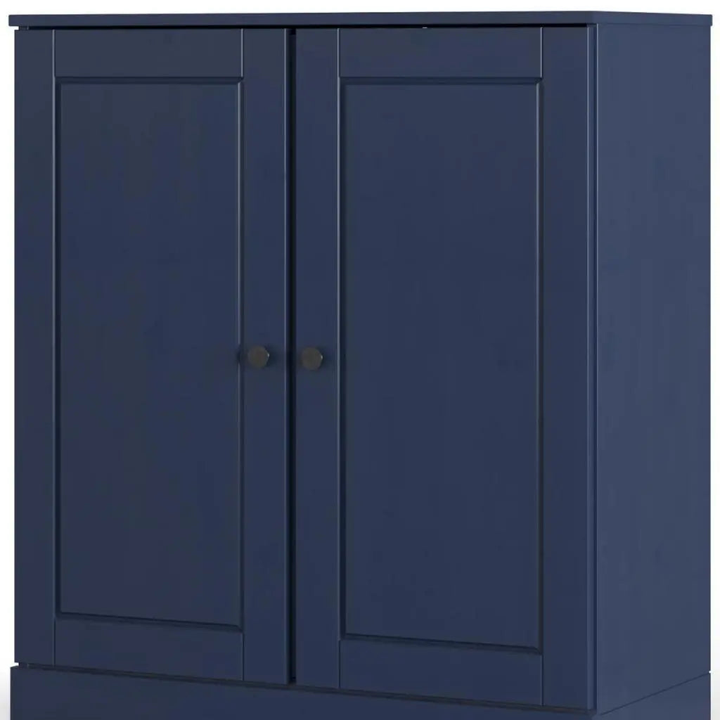 32" Navy Blue Solid Wood Raised Panel Double Door Linen Cabinet Homeroots Organization
