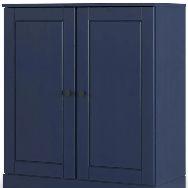 32" Navy Blue Solid Wood Raised Panel Double Door Linen Cabinet Homeroots Organization