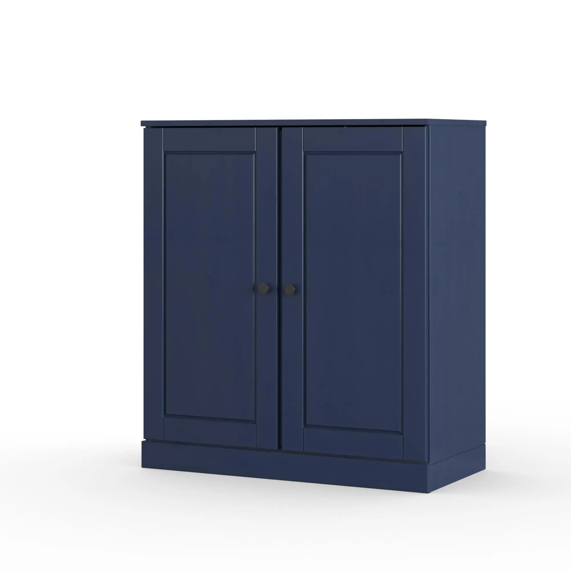 32" Navy Blue Solid Wood Raised Panel Double Door Linen Cabinet Homeroots Organization