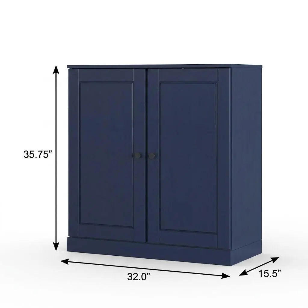 32" Navy Blue Solid Wood Raised Panel Double Door Linen Cabinet Homeroots Organization