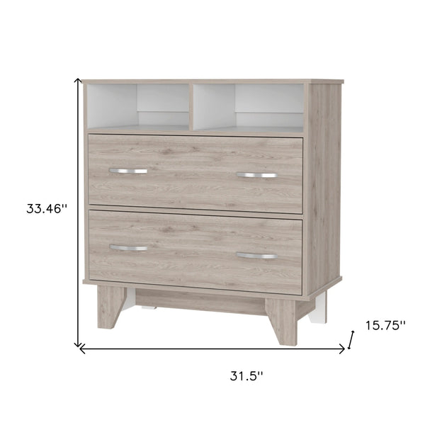 32" Oak Wood Two Drawer Dresser Homeroots Bed & Bath