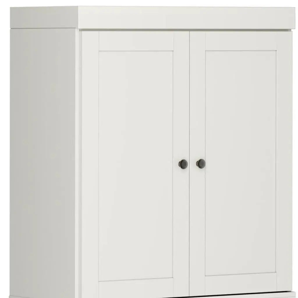 32" Off White Solid Wood Free Standing Four Door Linen Cabinet Homeroots Organization