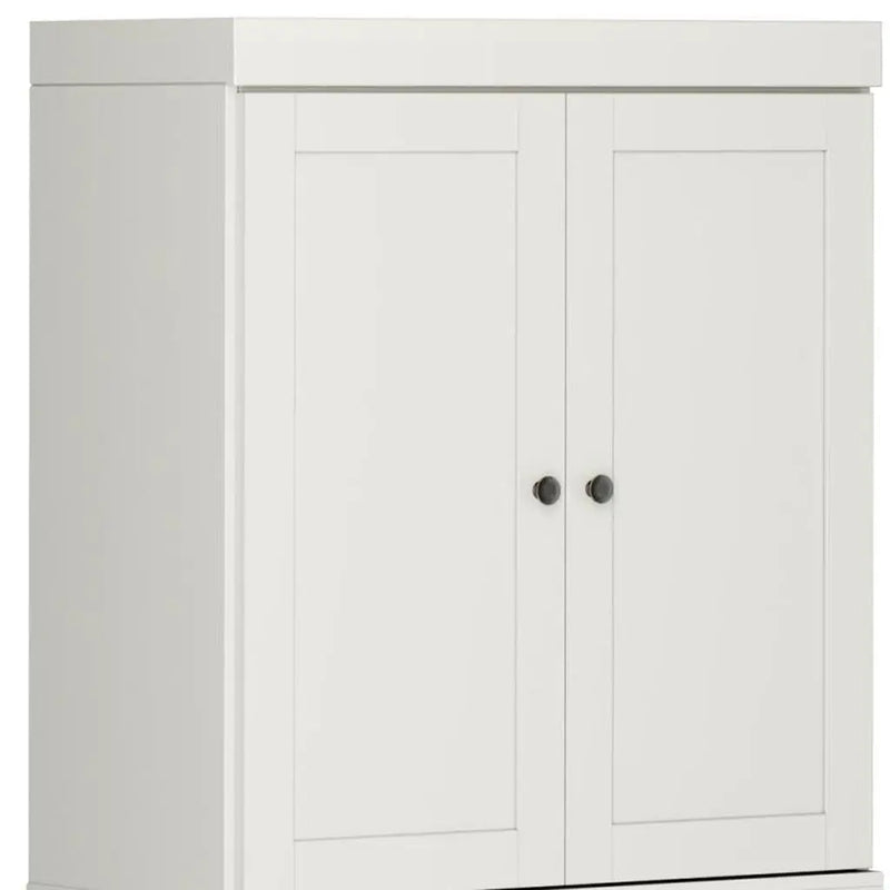 32" Off White Solid Wood Free Standing Four Door Linen Cabinet Homeroots Organization