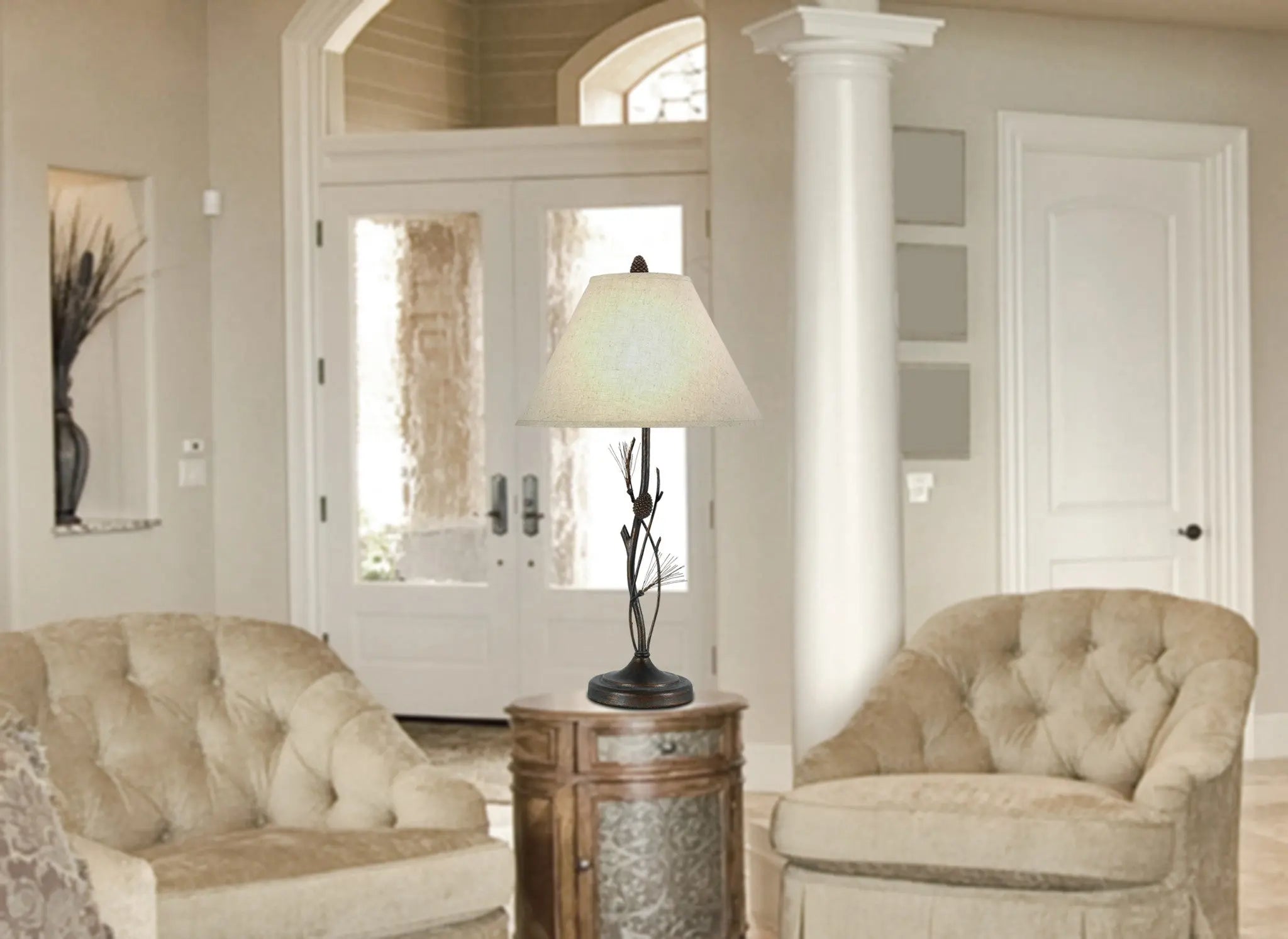 32" Rust Metal Table Lamp With Gray Empire Shade Homeroots Lighting