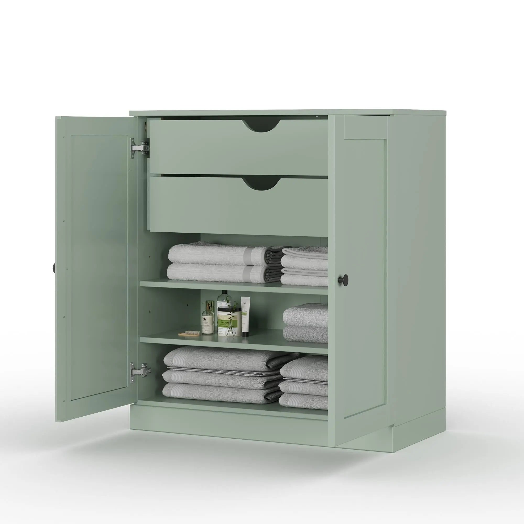 32" Sage Solid Wood Free Standing Double Door Linen Cabinet Homeroots Organization