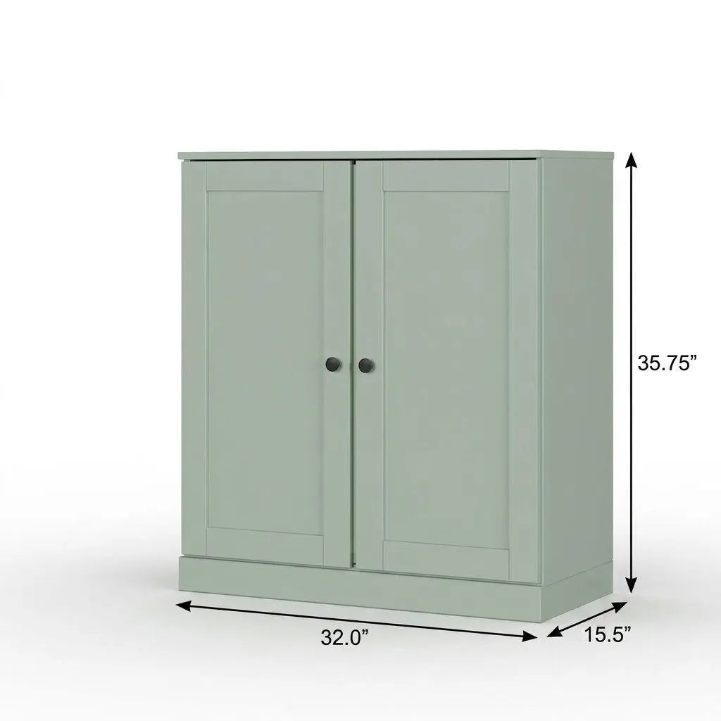 32" Sage Solid Wood Free Standing Double Door Linen Cabinet Homeroots Organization