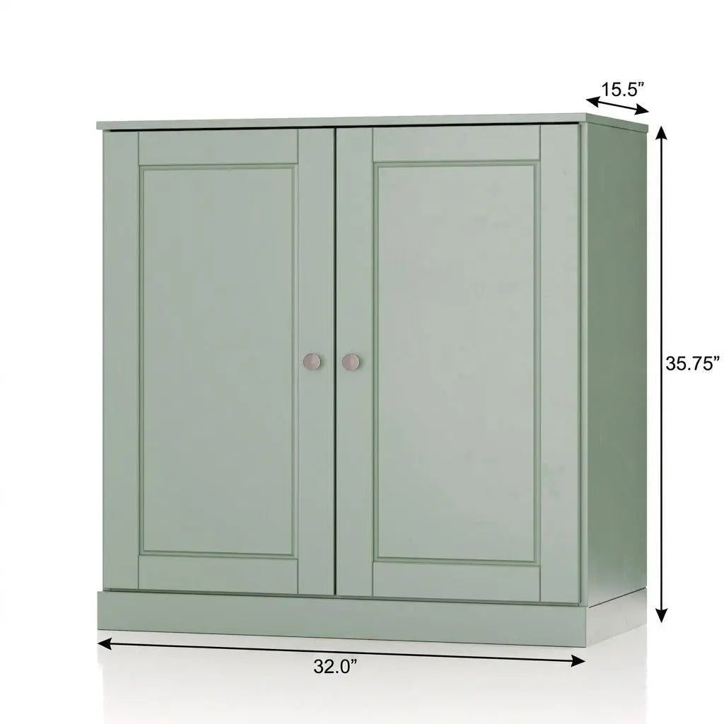 32" Sage Solid Wood Free Standing Double Door Linen Cabinet Homeroots Organization