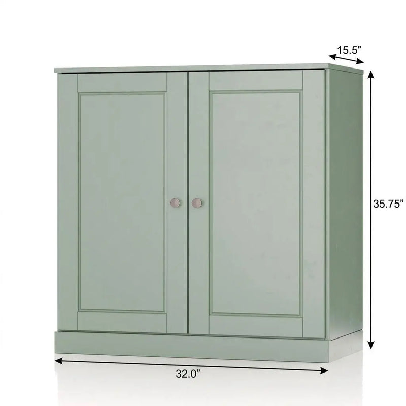32" Sage Solid Wood Free Standing Double Door Linen Cabinet Homeroots Organization