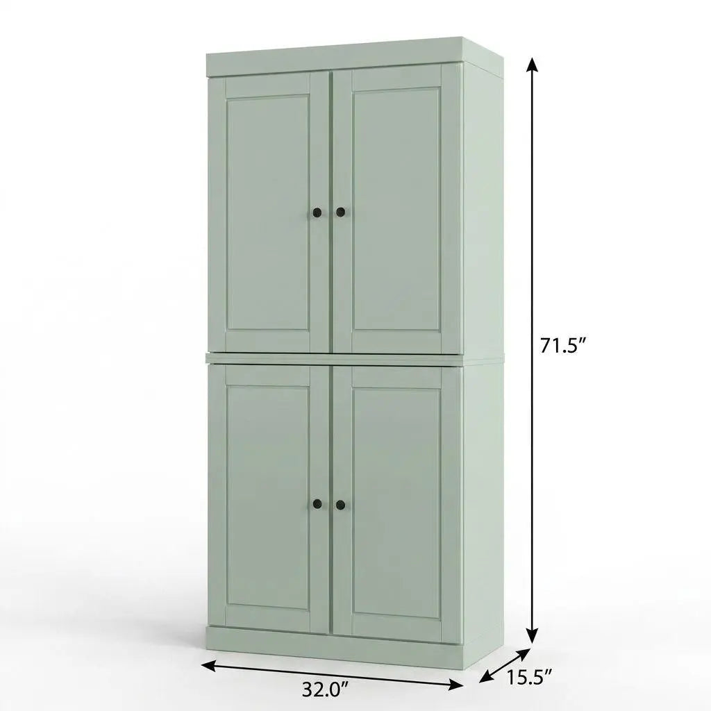 32" Sage Solid Wood Free Standing Four Door Linen Cabinet Homeroots Organization