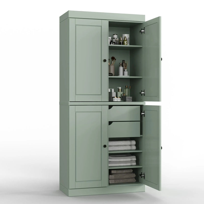 32" Sage Solid Wood Free Standing Four Door Linen Cabinet Homeroots Organization
