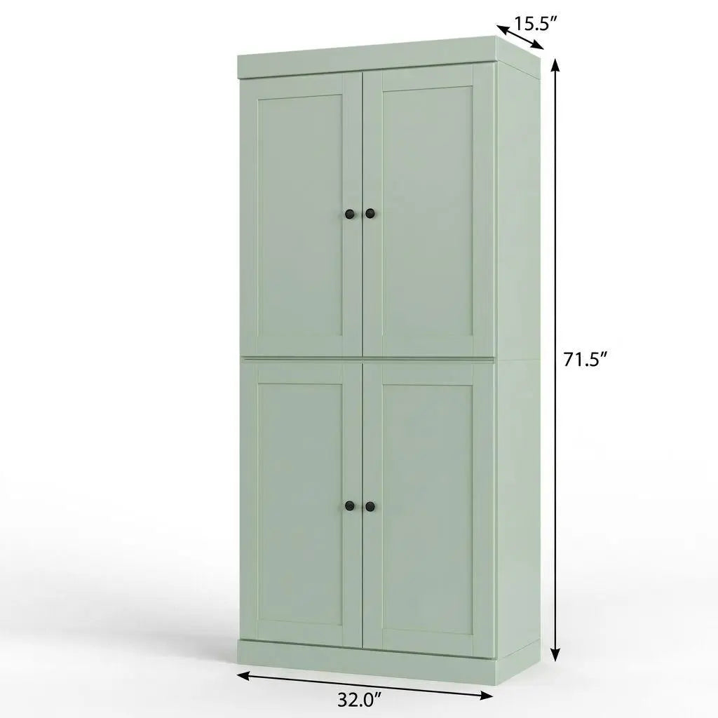 32" Sage Solid Wood Free Standing Four Door Linen Cabinet Homeroots Organization