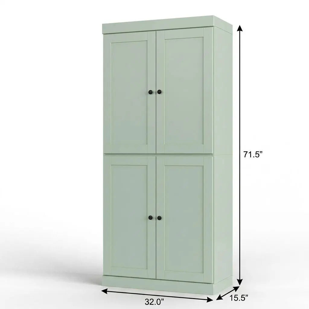 32" Sage Solid Wood Free Standing Four Door Linen Cabinet Homeroots Organization