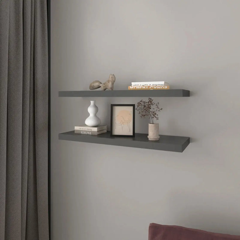 32" Set Of Two Dark Gray Wood Wall Mounted Floating Shelves - GreatEagleInc