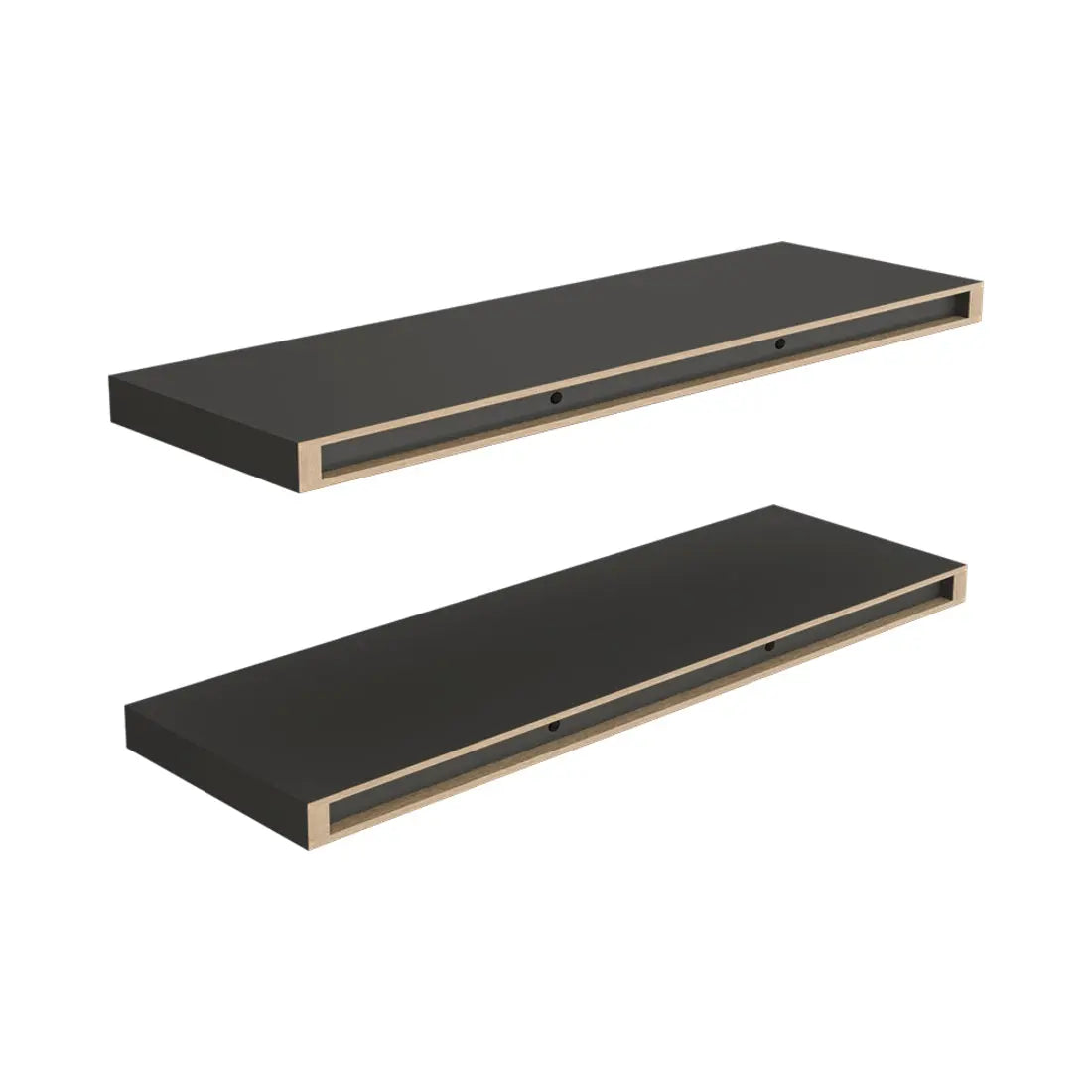 32" Set Of Two Dark Gray Wood Wall Mounted Floating Shelves - GreatEagleInc