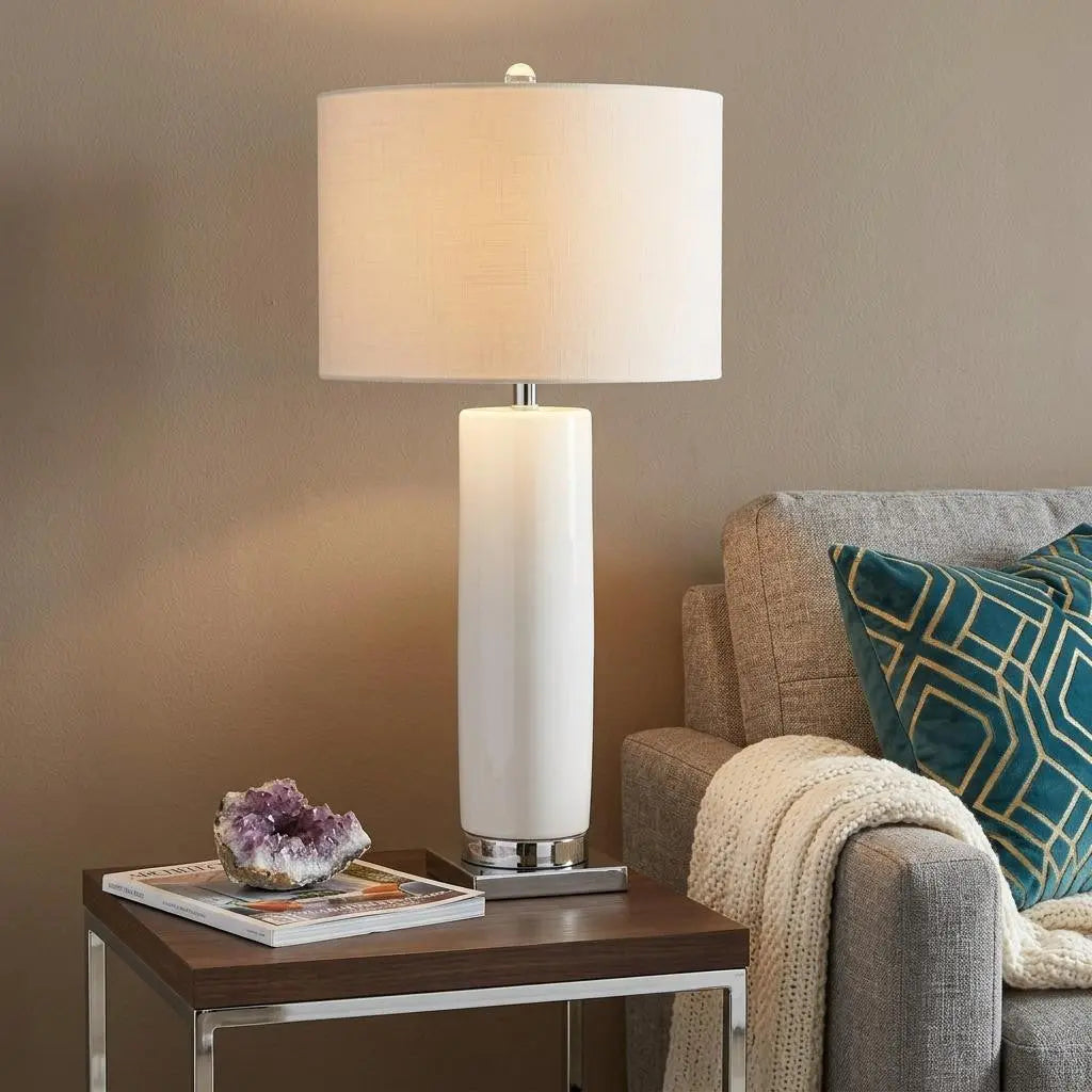 32" Silver Novelty Table Lamp LED With Drum Shade Homeroots Lighting