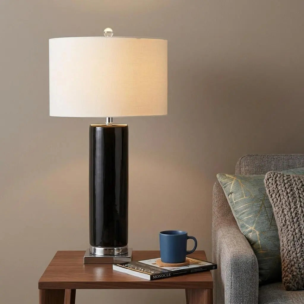 32" Silver Table Lamp With Drum Shade Homeroots Lighting