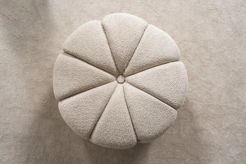 32" Taupe Tufted Boucle Tufted Round Ottoman Homeroots Living Room