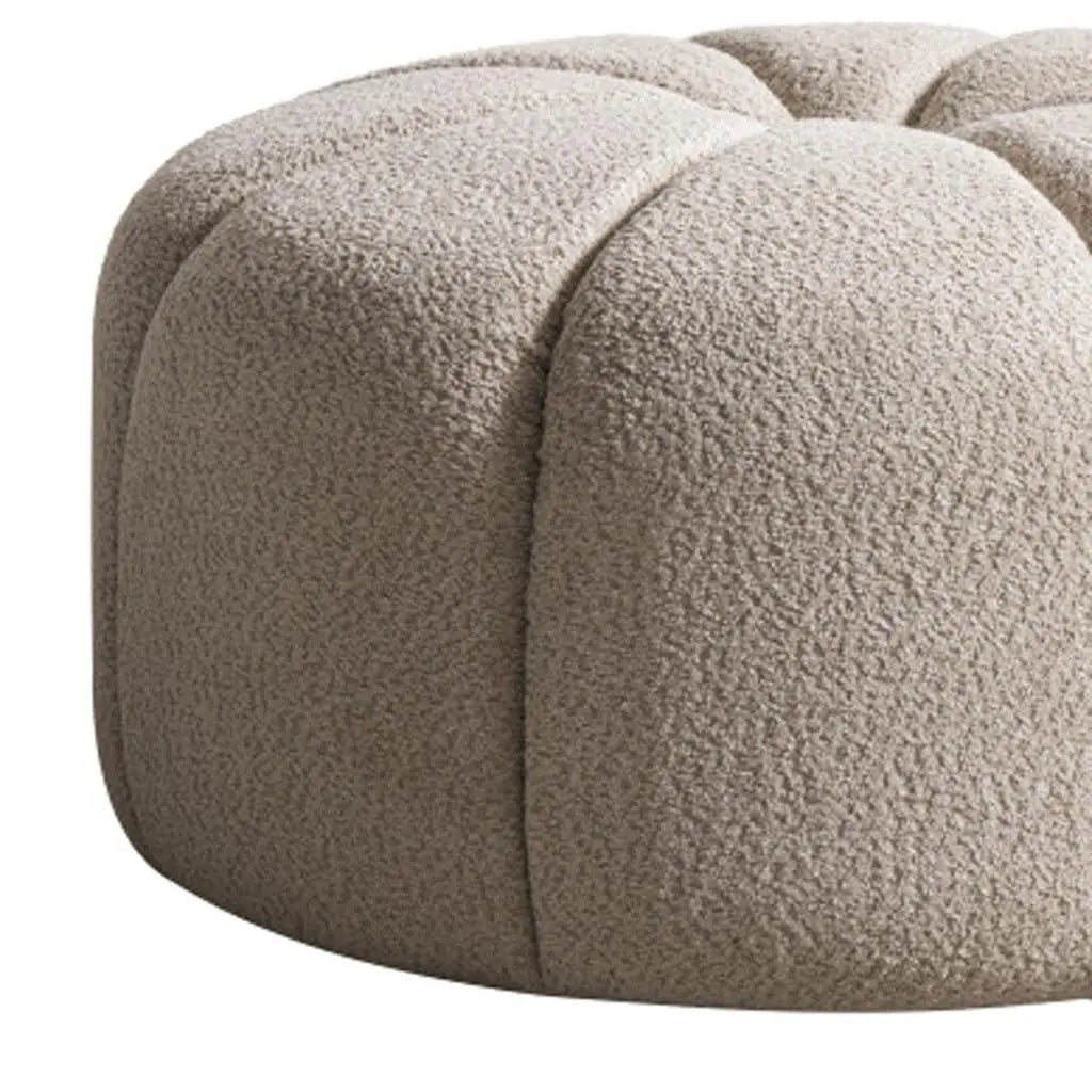 32" Taupe Tufted Boucle Tufted Round Ottoman Homeroots Living Room