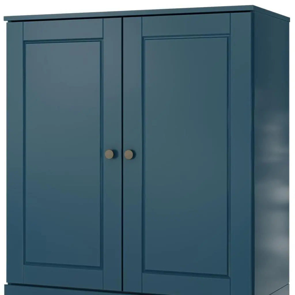 32" Teal Blue Solid Wood Free Standing Double Door Linen Cabinet Homeroots Organization