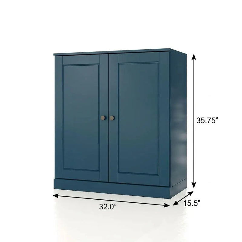 32" Teal Blue Solid Wood Free Standing Double Door Linen Cabinet Homeroots Organization