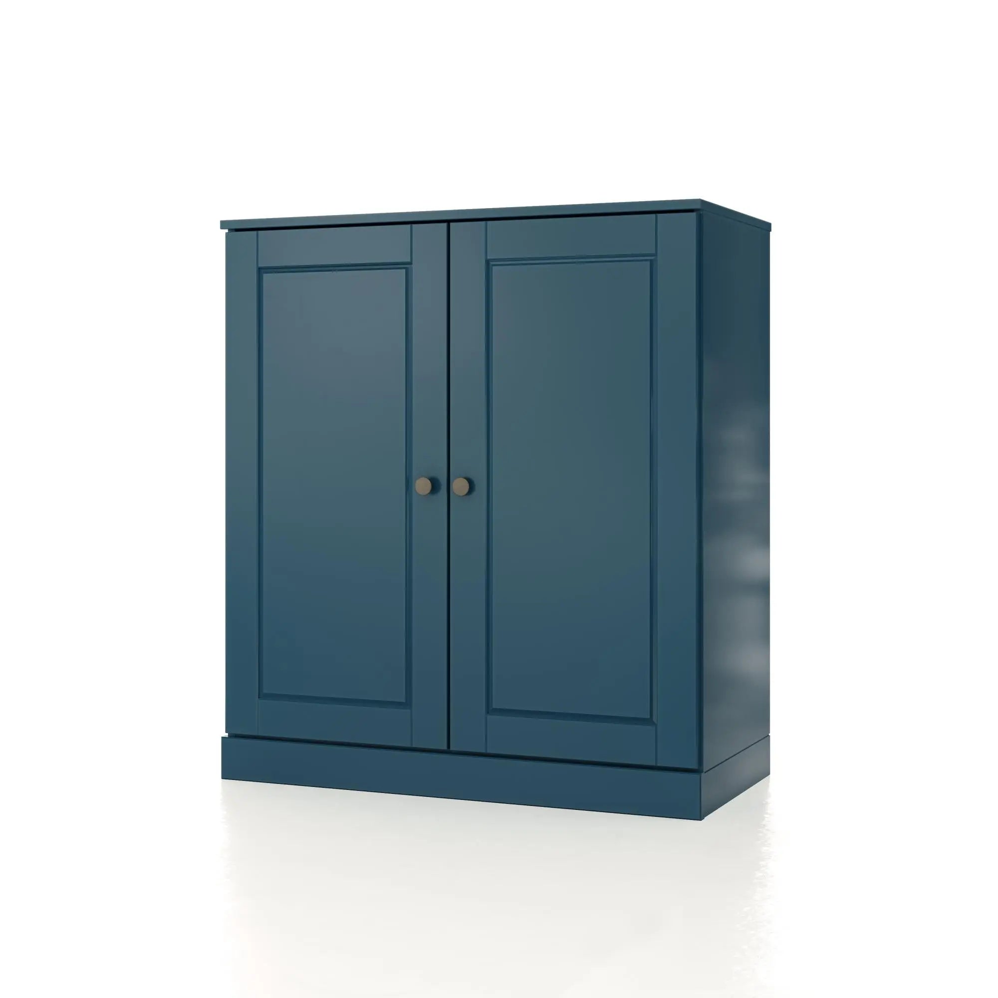 32" Teal Blue Solid Wood Free Standing Double Door Linen Cabinet Homeroots Organization
