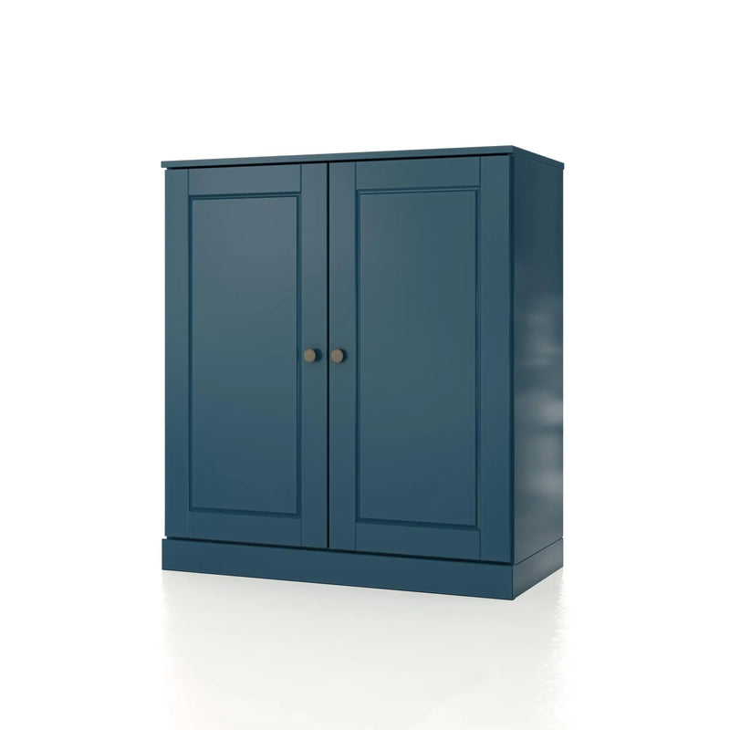 32" Teal Blue Solid Wood Free Standing Double Door Linen Cabinet Homeroots Organization