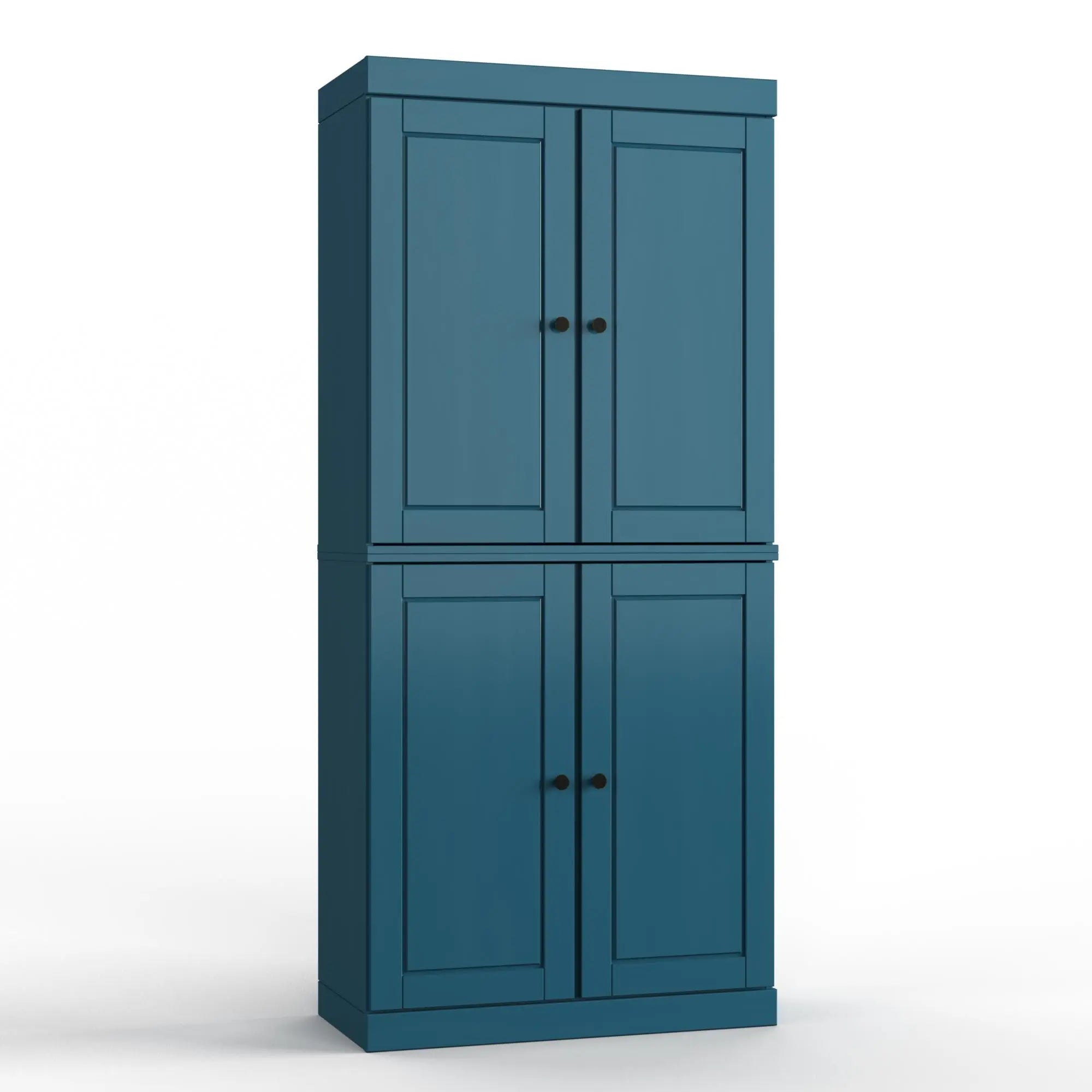 32" Teal Blue Solid Wood Free Standing Four Door Linen Cabinet Homeroots Organization