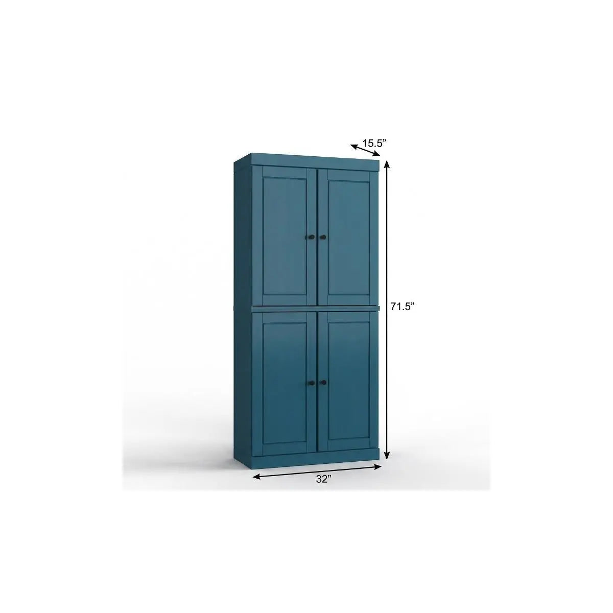 32" Teal Blue Solid Wood Free Standing Four Door Linen Cabinet Homeroots Organization