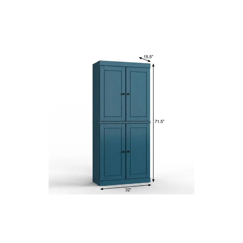 32" Teal Blue Solid Wood Free Standing Four Door Linen Cabinet Homeroots Organization