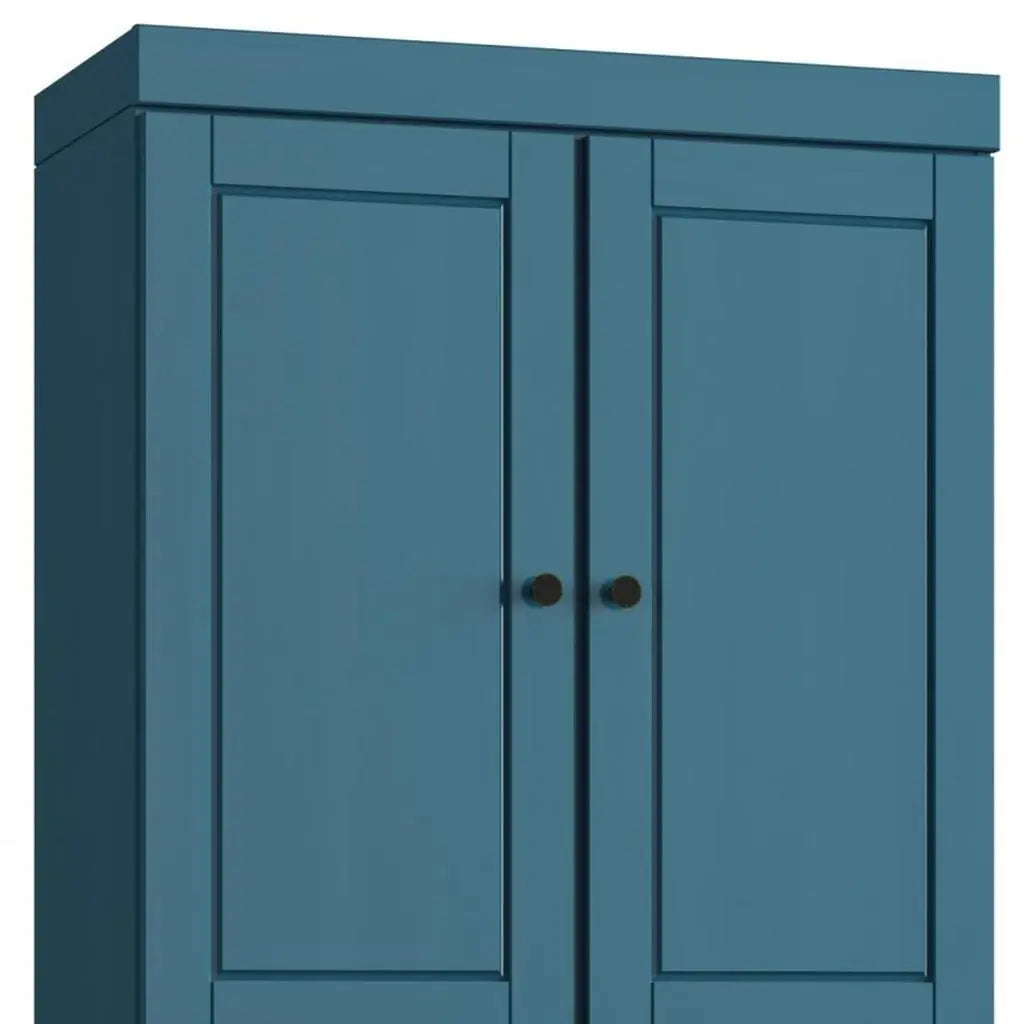 32" Teal Blue Solid Wood Free Standing Four Door Linen Cabinet Homeroots Organization