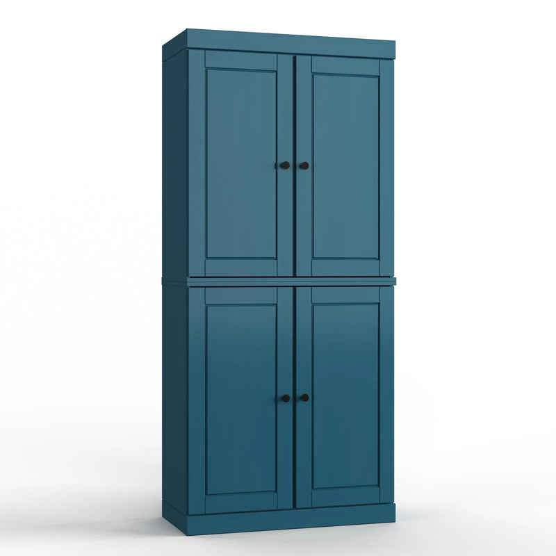 32" Teal Blue Solid Wood Free Standing Four Door Linen Cabinet Homeroots Organization
