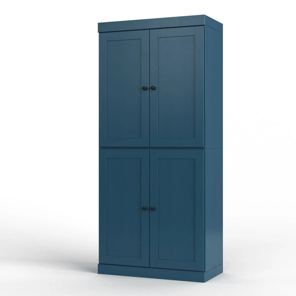32" Teal Blue Solid Wood Free Standing Four Door Linen Cabinet Homeroots Organization