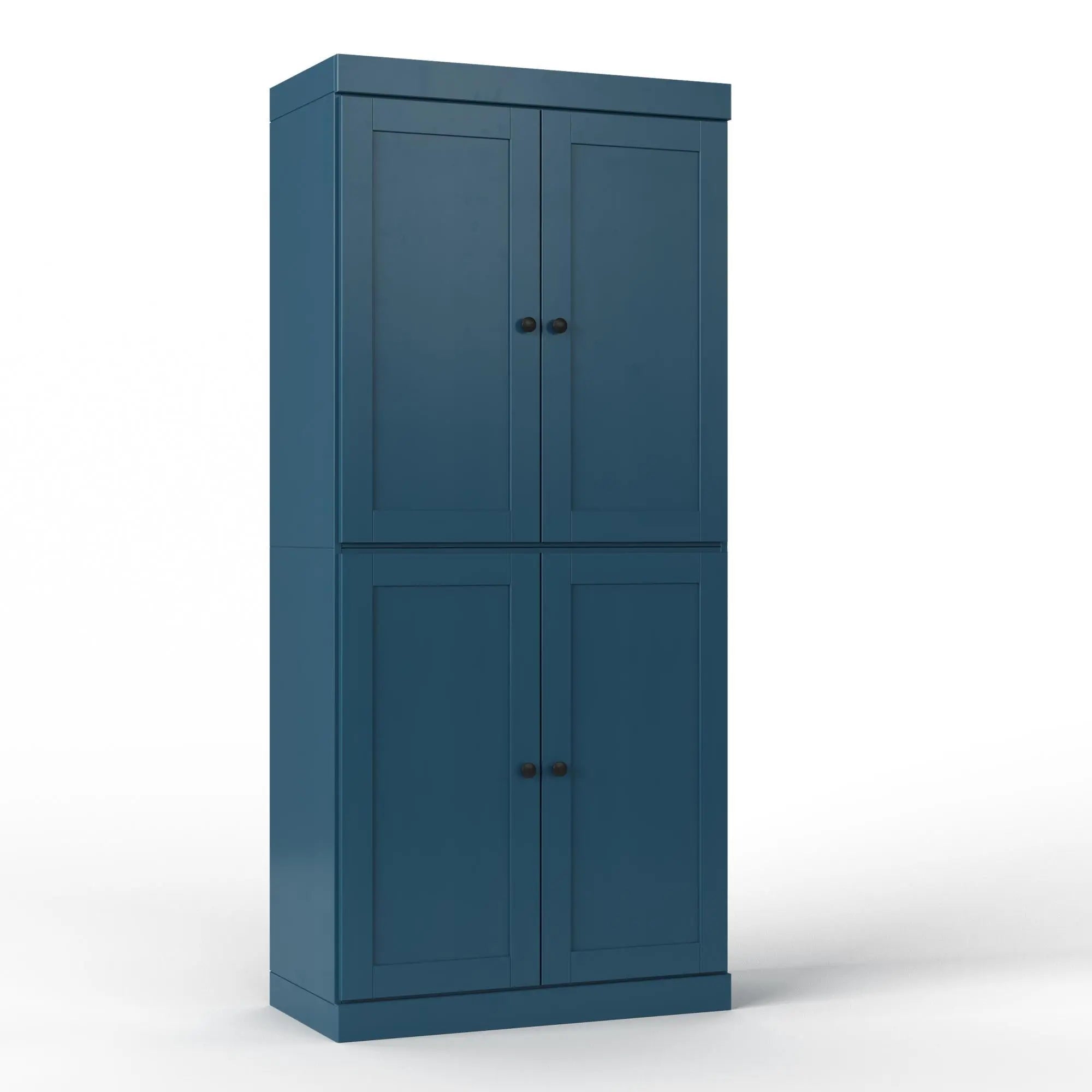 32" Teal Blue Solid Wood Free Standing Four Door Linen Cabinet Homeroots Organization
