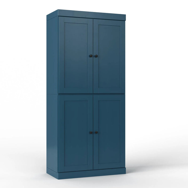 32" Teal Blue Solid Wood Free Standing Four Door Linen Cabinet Homeroots Organization