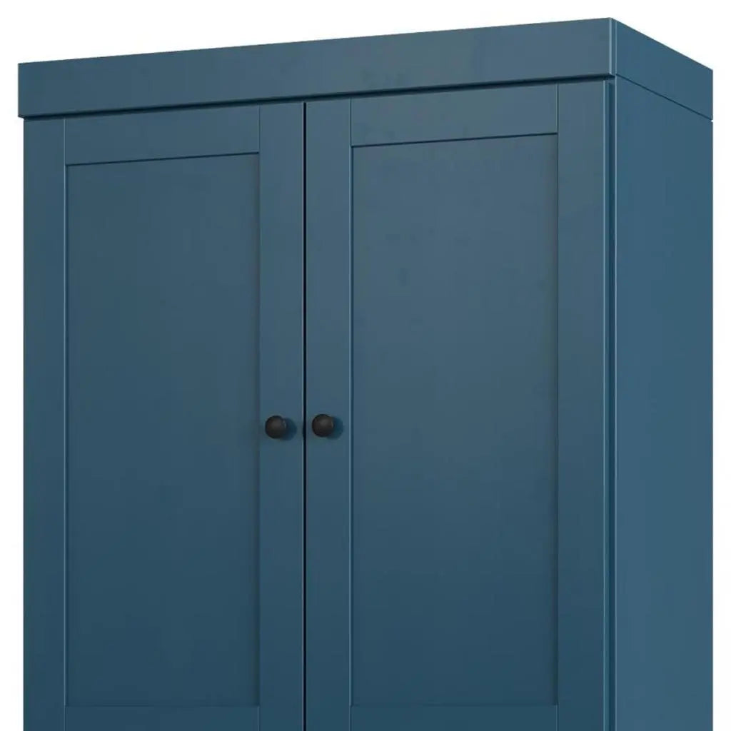 32" Teal Blue Solid Wood Free Standing Four Door Linen Cabinet Homeroots Organization