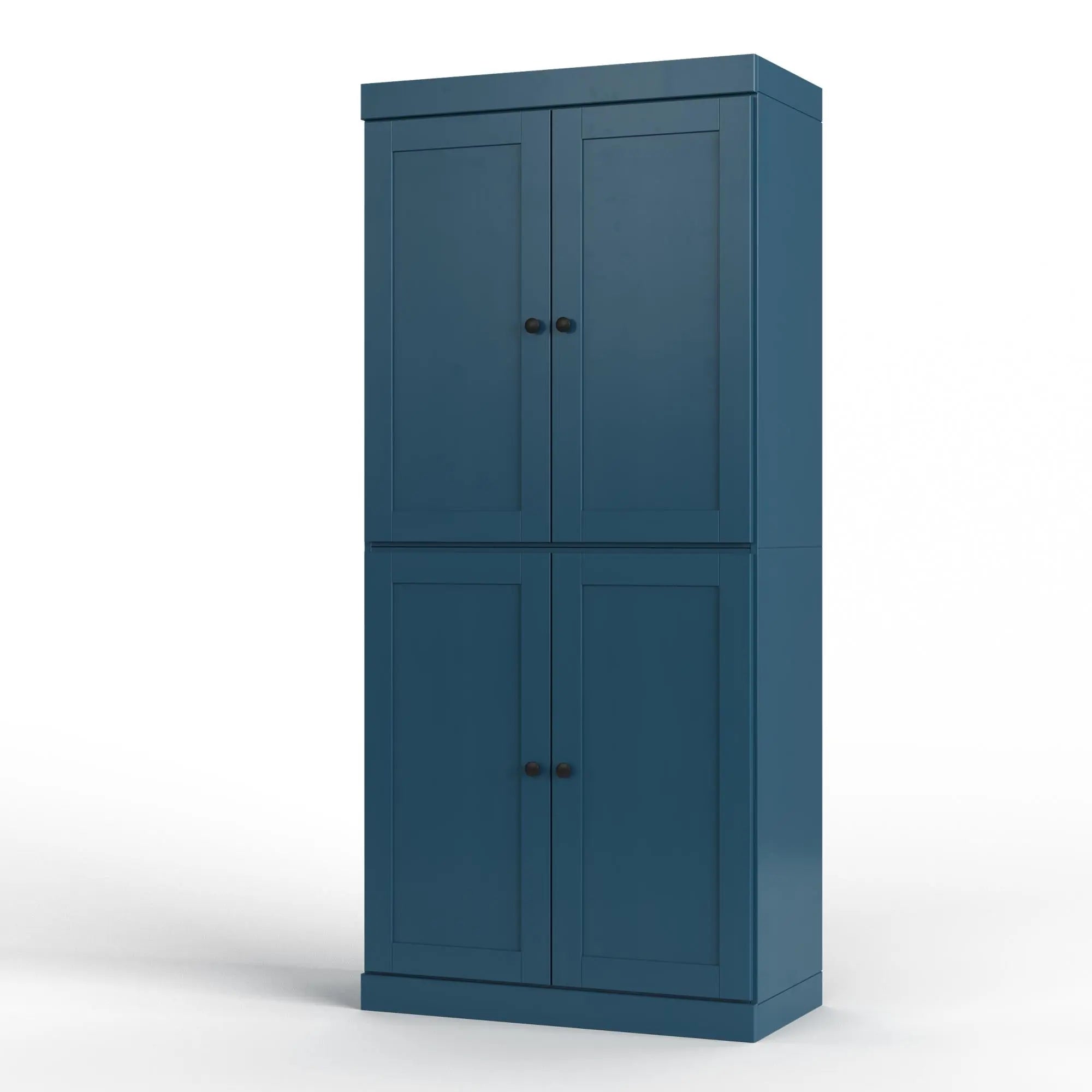 32" Teal Blue Solid Wood Free Standing Four Door Linen Cabinet Homeroots Organization