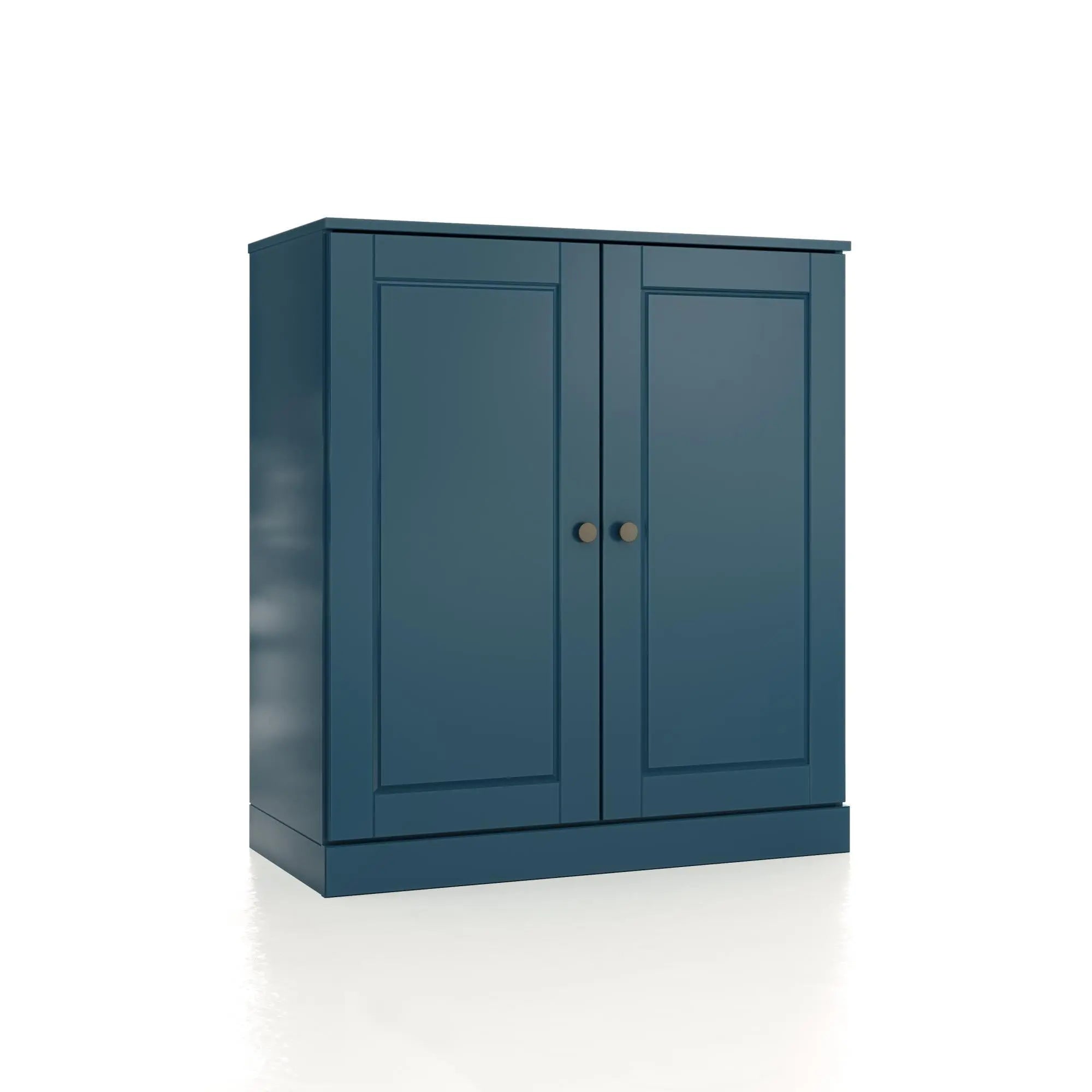 32" Teal Blue Solid Wood Raised Panel Double Door Linen Cabinet Homeroots Organization