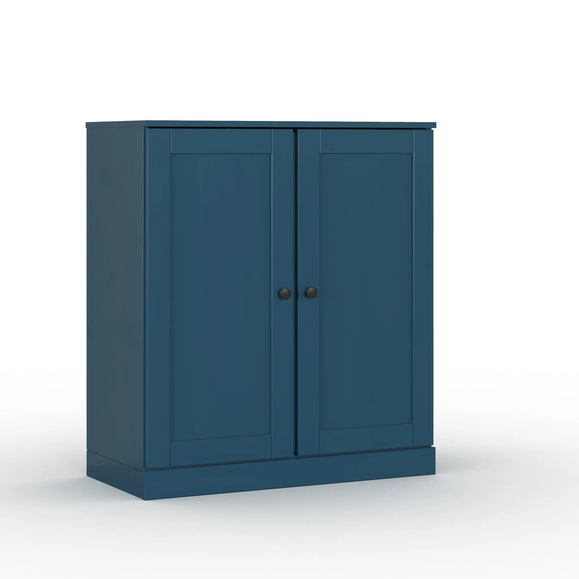 32" Teal Blue Solid Wood Shaker Style Double Door Linen Cabinet Homeroots Organization
