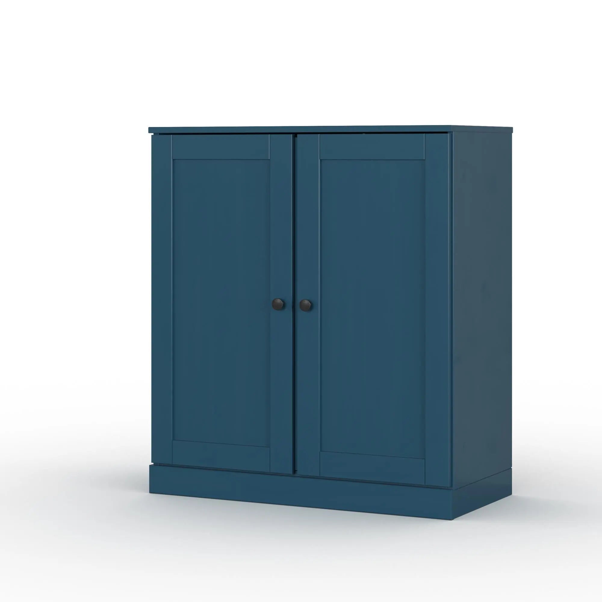 32" Teal Blue Solid Wood Shaker Style Double Door Linen Cabinet Homeroots Organization