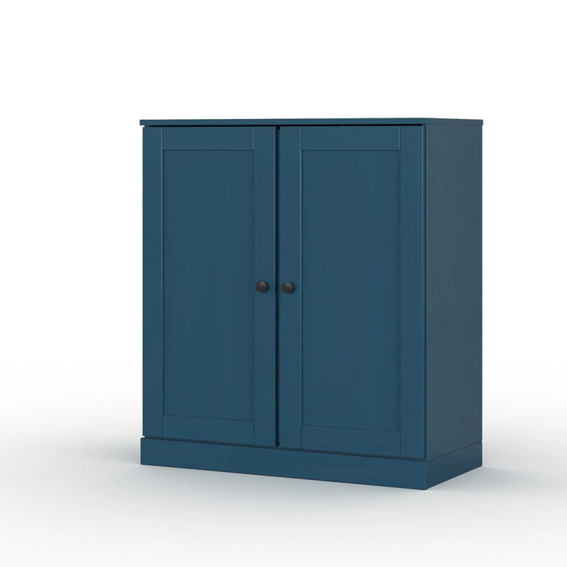32" Teal Blue Solid Wood Shaker Style Double Door Linen Cabinet Homeroots Organization