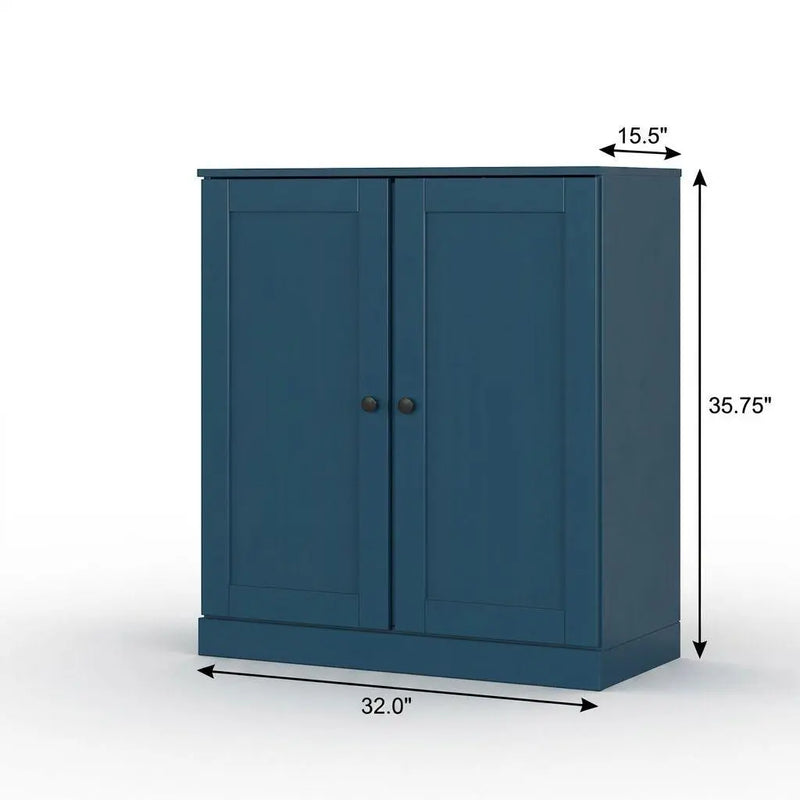 32" Teal Blue Solid Wood Shaker Style Double Door Linen Cabinet Homeroots Organization