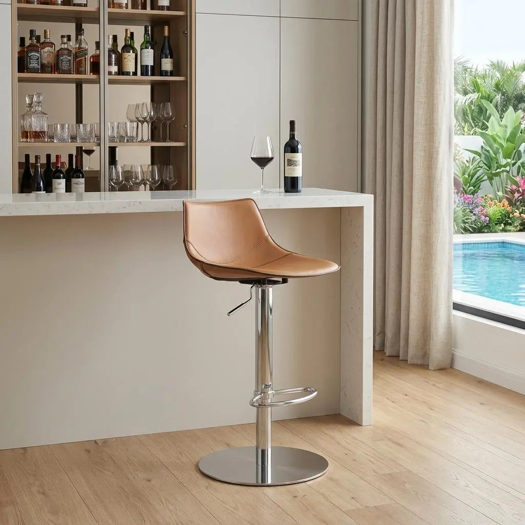 32" Terra Cotta And Silver Steel Swivel Low Back Bar Height Bar Chair Homeroots Living Room