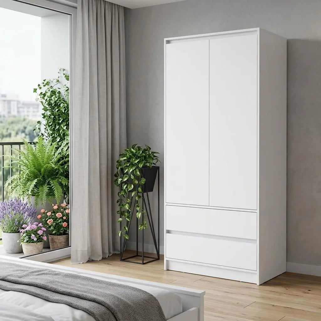 32" White Accent Cabinet Soft Close With Multiple Shelves And Two Drawers Homeroots Bed & Bath
