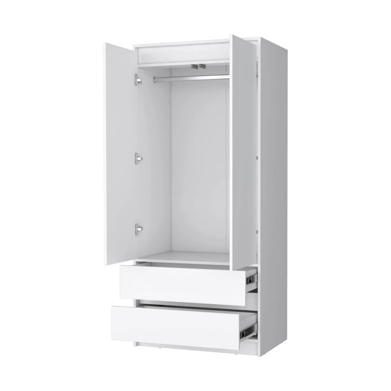 32" White Accent Cabinet Soft Close With Multiple Shelves And Two Drawers Homeroots Bed & Bath