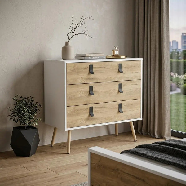 32" White And Natural Wood Three Drawer Dresser Homeroots Bed & Bath