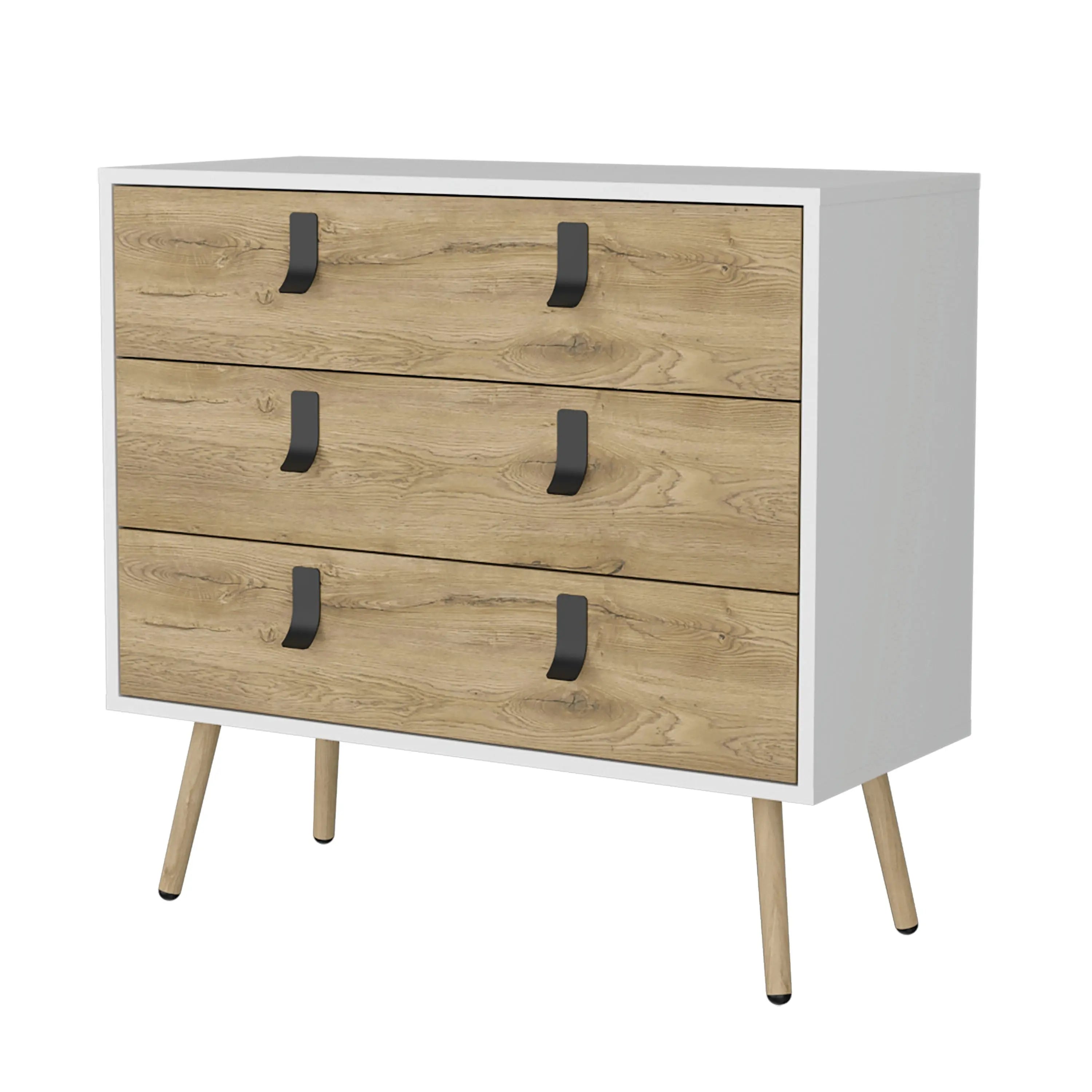 32" White And Natural Wood Three Drawer Dresser Homeroots Bed & Bath