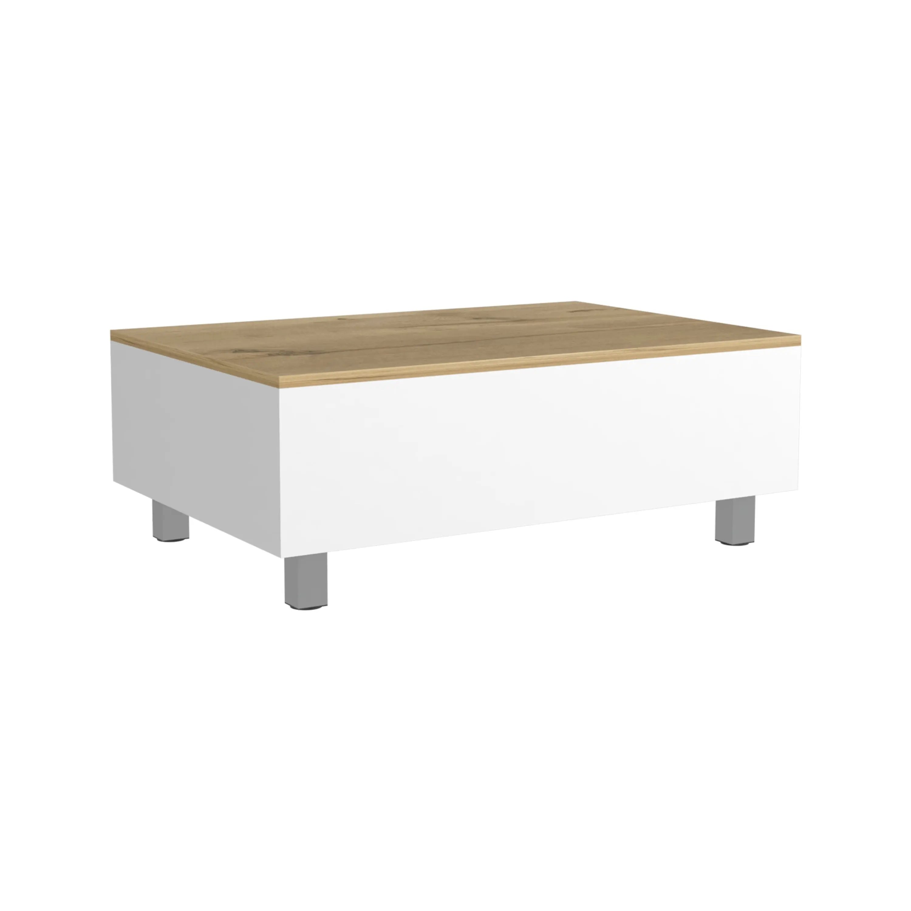 32" White And Oak Brown Wood and Metal Lift Top Coffee Table Homeroots Living Room